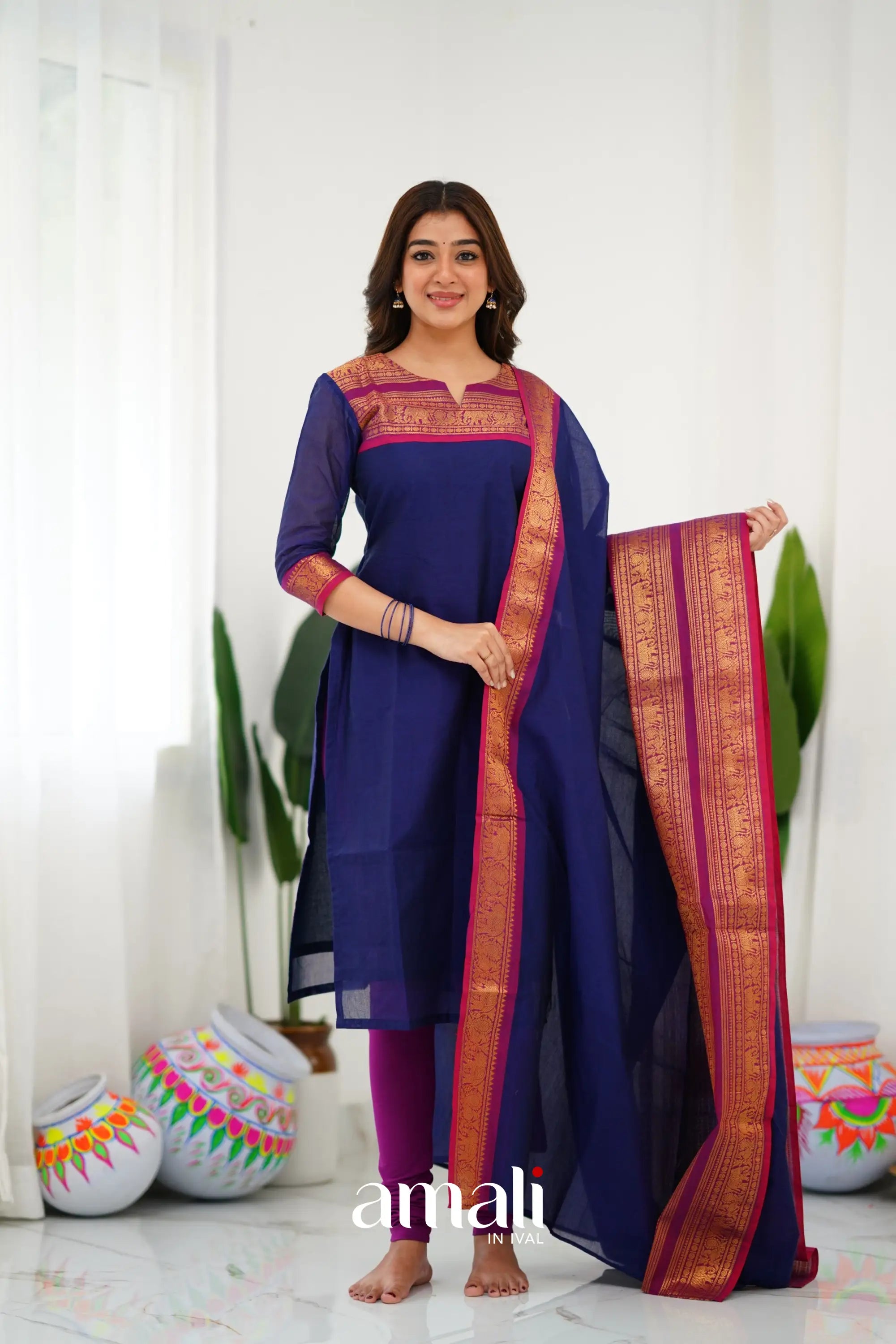 Meera Cotton Salwar - Navy Blue Anarkalis