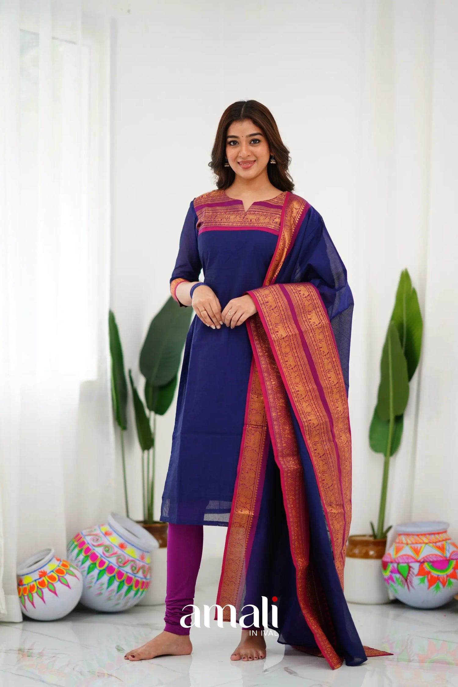 Meera Cotton Salwar - Navy Blue Anarkalis