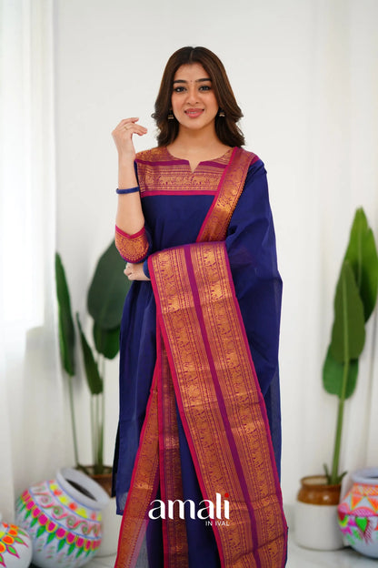 Meera Cotton Salwar - Navy Blue Anarkalis