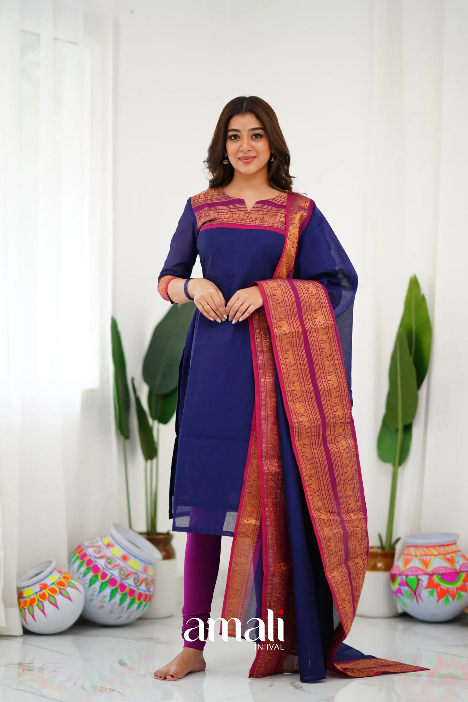 Meera Cotton Salwar - Navy Blue Anarkalis