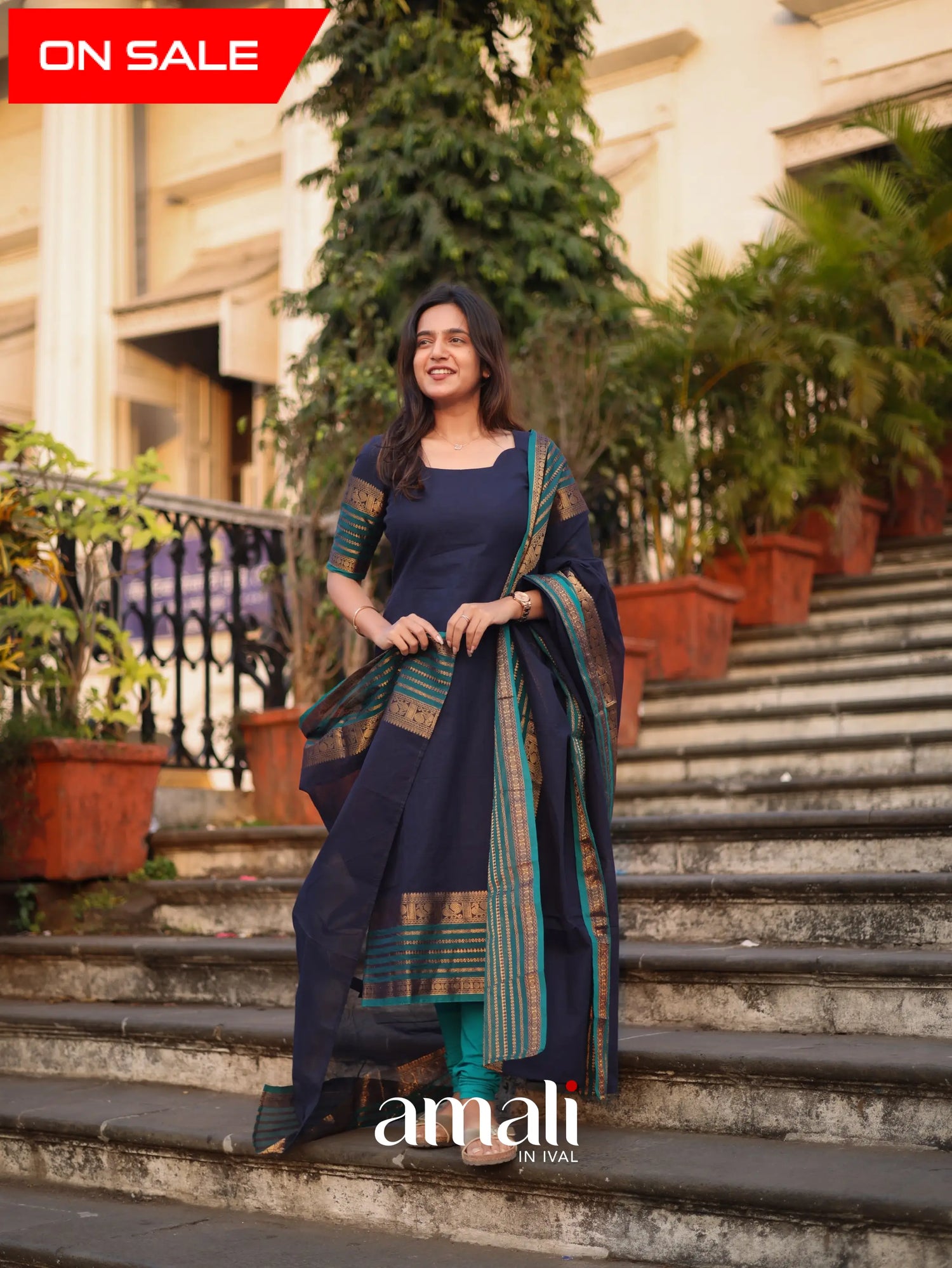 Meera Cotton Salwar - Navy Blue and Peacock Blue salwar