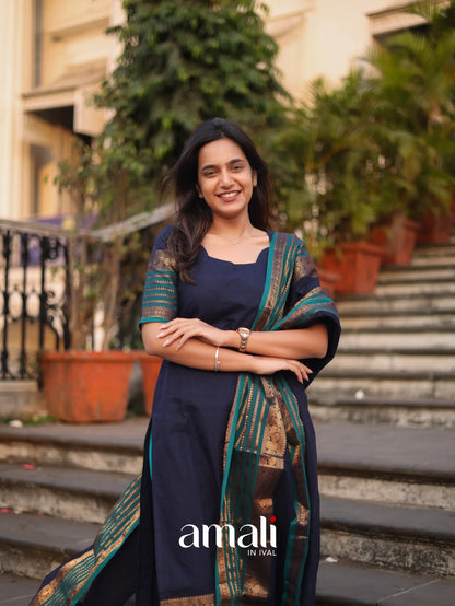 Meera Cotton Salwar - Navy Blue and Peacock Blue salwar