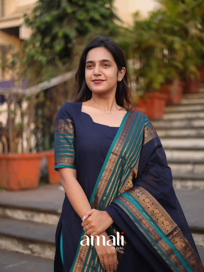 Meera Cotton Salwar - Navy Blue and Peacock Blue salwar