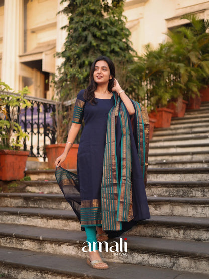 Meera Cotton Salwar - Navy Blue and Peacock Blue salwar