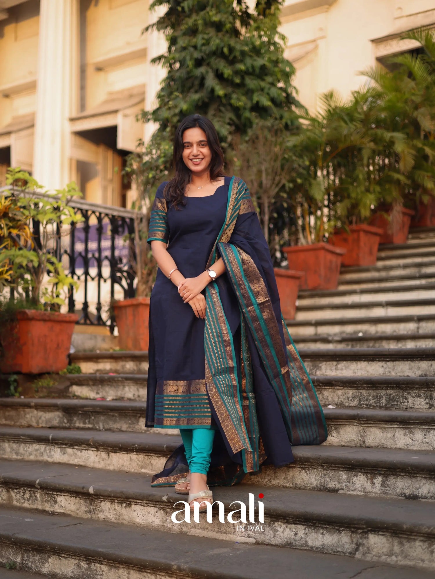 Meera Cotton Salwar - Navy Blue and Peacock Blue salwar