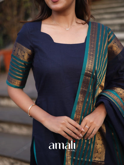 Meera Cotton Salwar - Navy Blue and Peacock Blue salwar