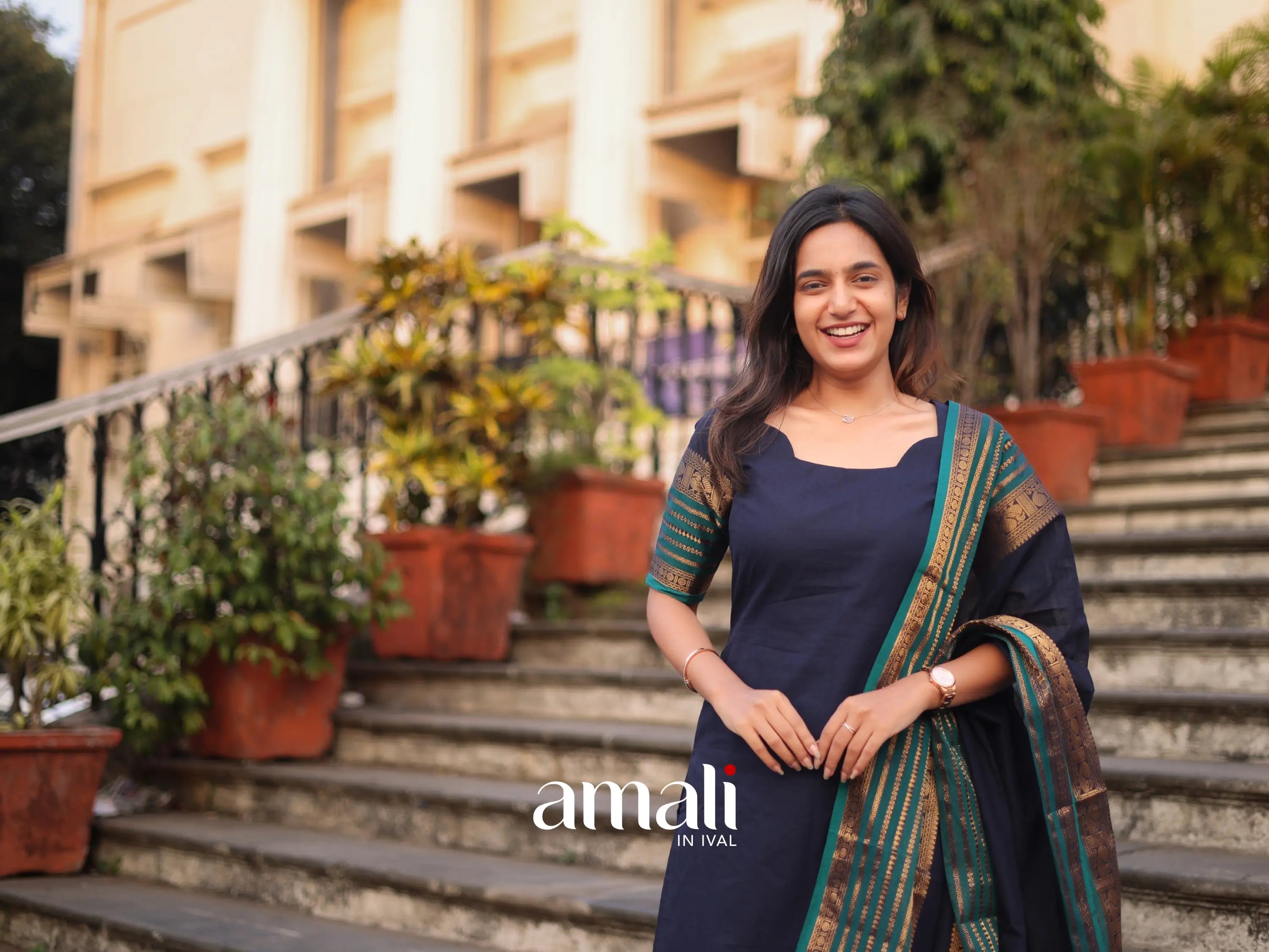 Meera Cotton Salwar - Navy Blue and Peacock Blue salwar