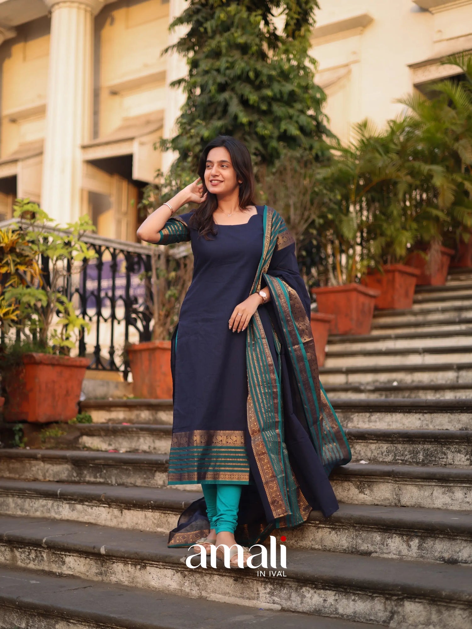 Meera Cotton Salwar - Navy Blue and Peacock Blue salwar