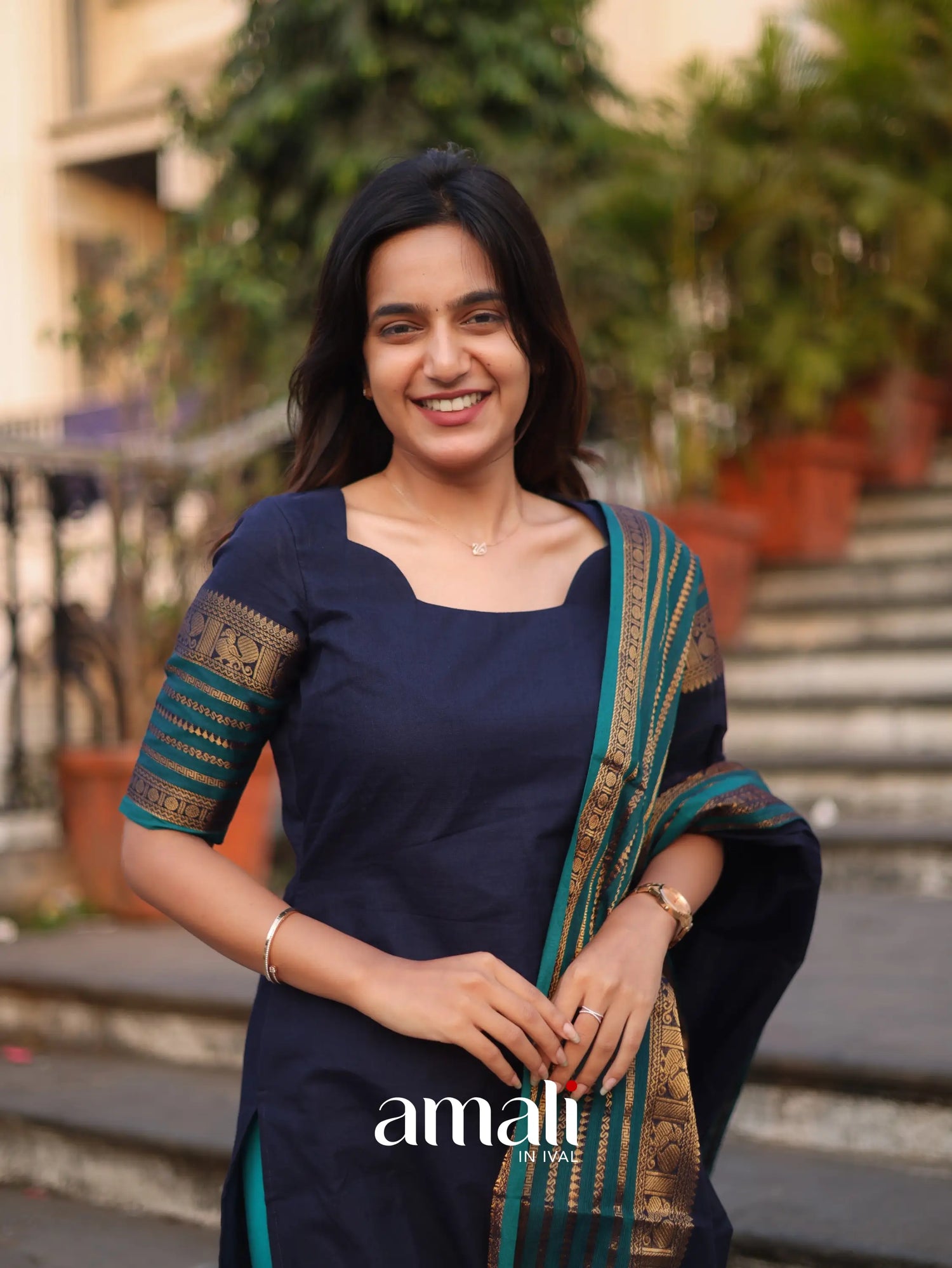 Meera Cotton Salwar - Navy Blue and Peacock Blue salwar