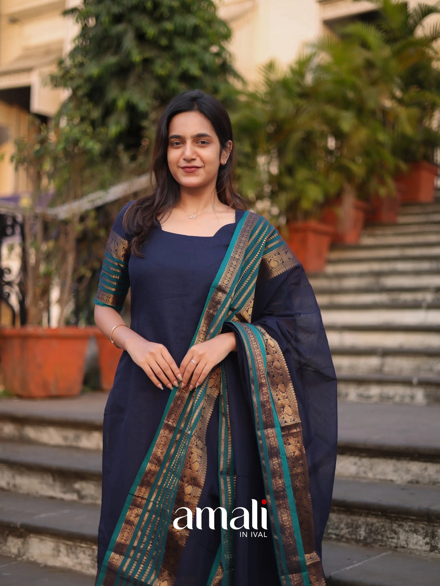 Meera Cotton Salwar - Navy Blue and Peacock Blue salwar