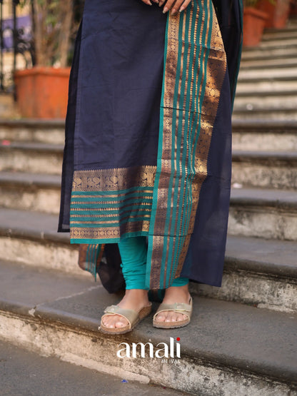Meera Cotton Salwar - Navy Blue and Peacock Blue salwar