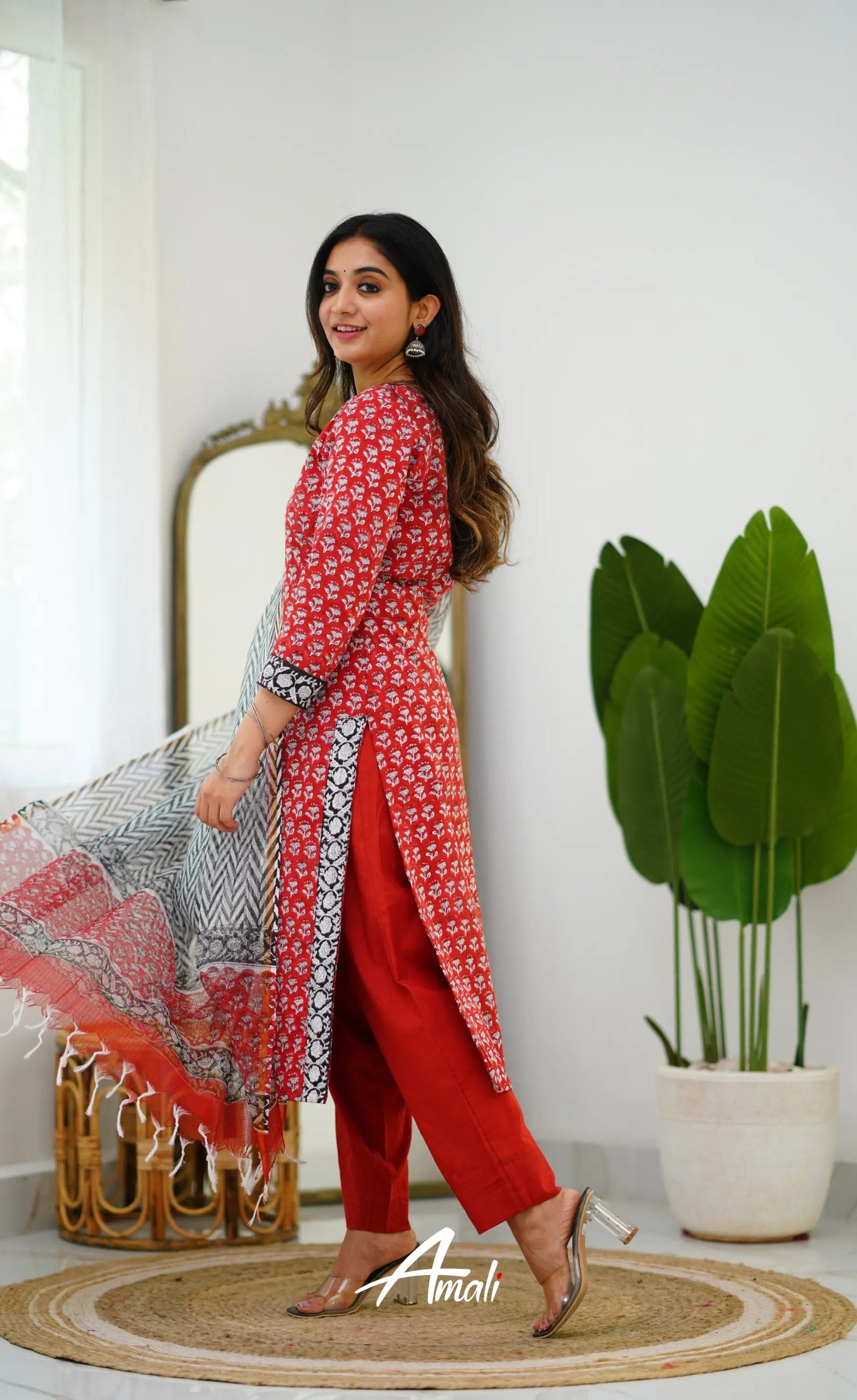 Meera Cotton Salwar - Red And Black Salwar