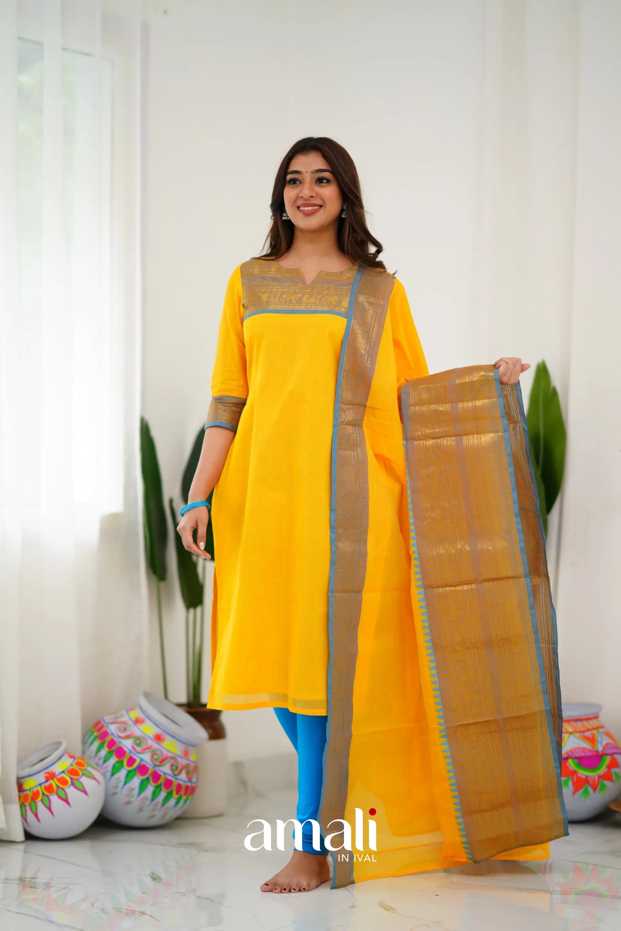 Meera Cotton Salwar - Yellow Anarkalis