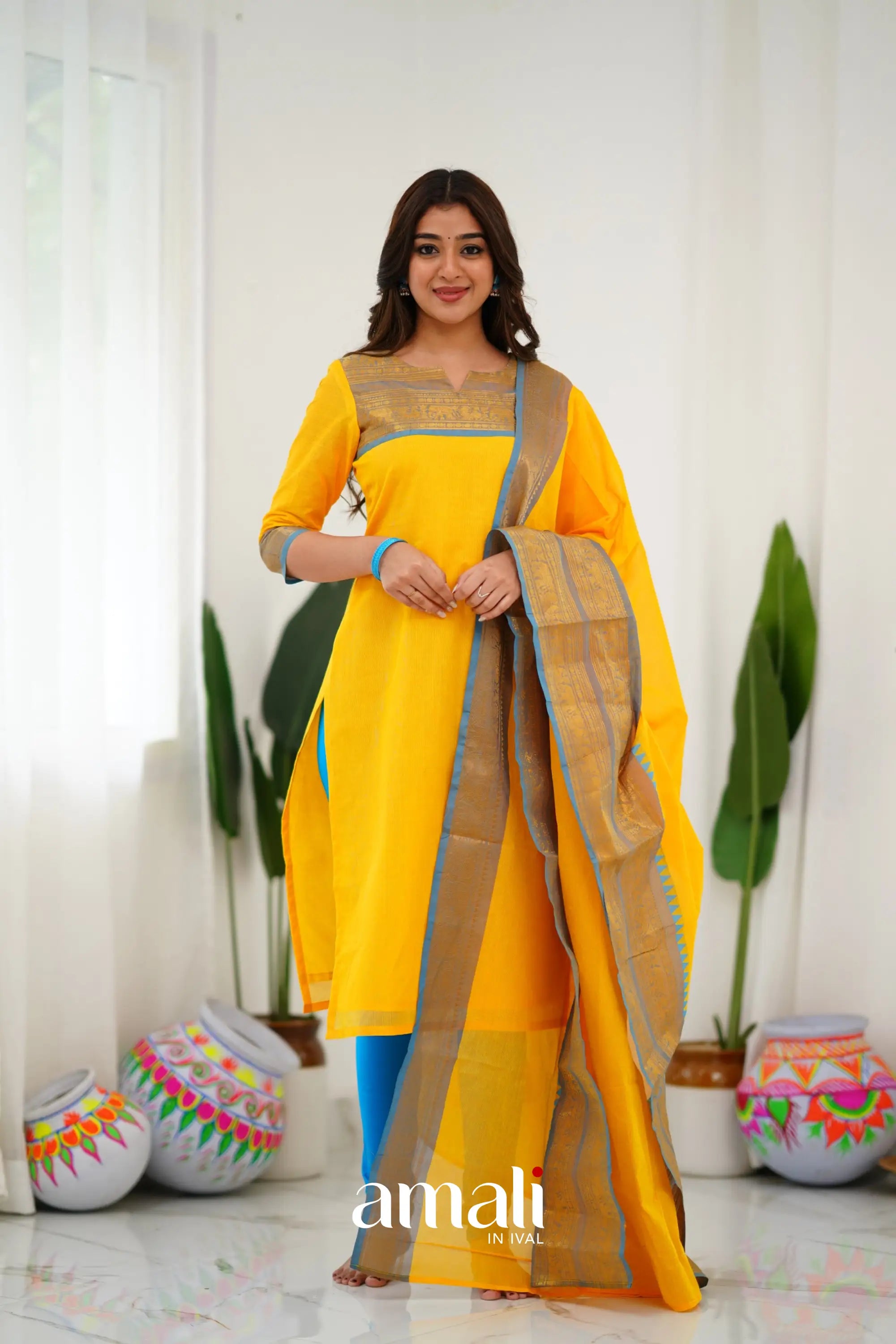 Meera Cotton Salwar - Yellow Anarkalis