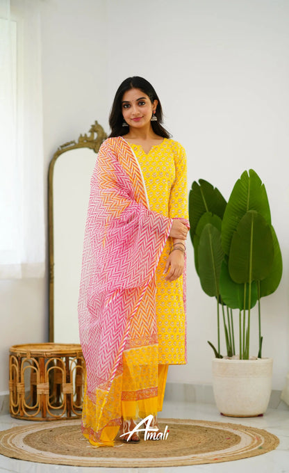 Meera Cotton Salwar - Yellow And Pink Salwar