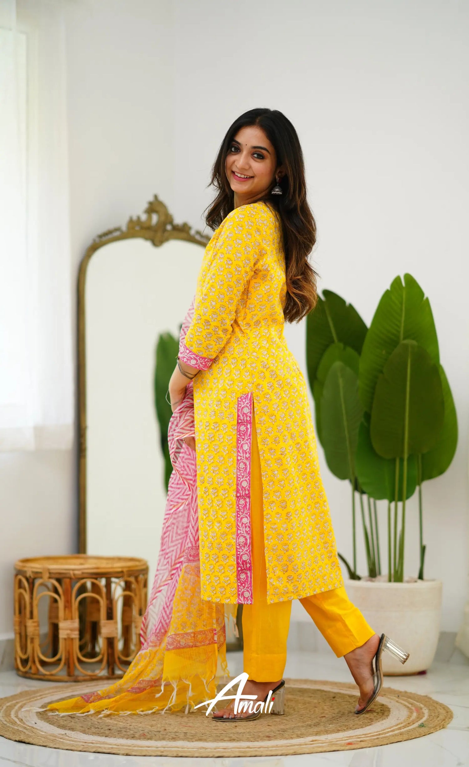 Meera Cotton Salwar - Yellow And Pink Salwar