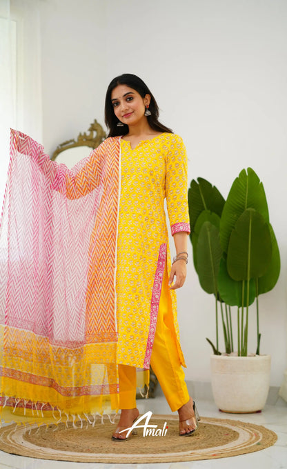 Meera Cotton Salwar - Yellow And Pink Salwar