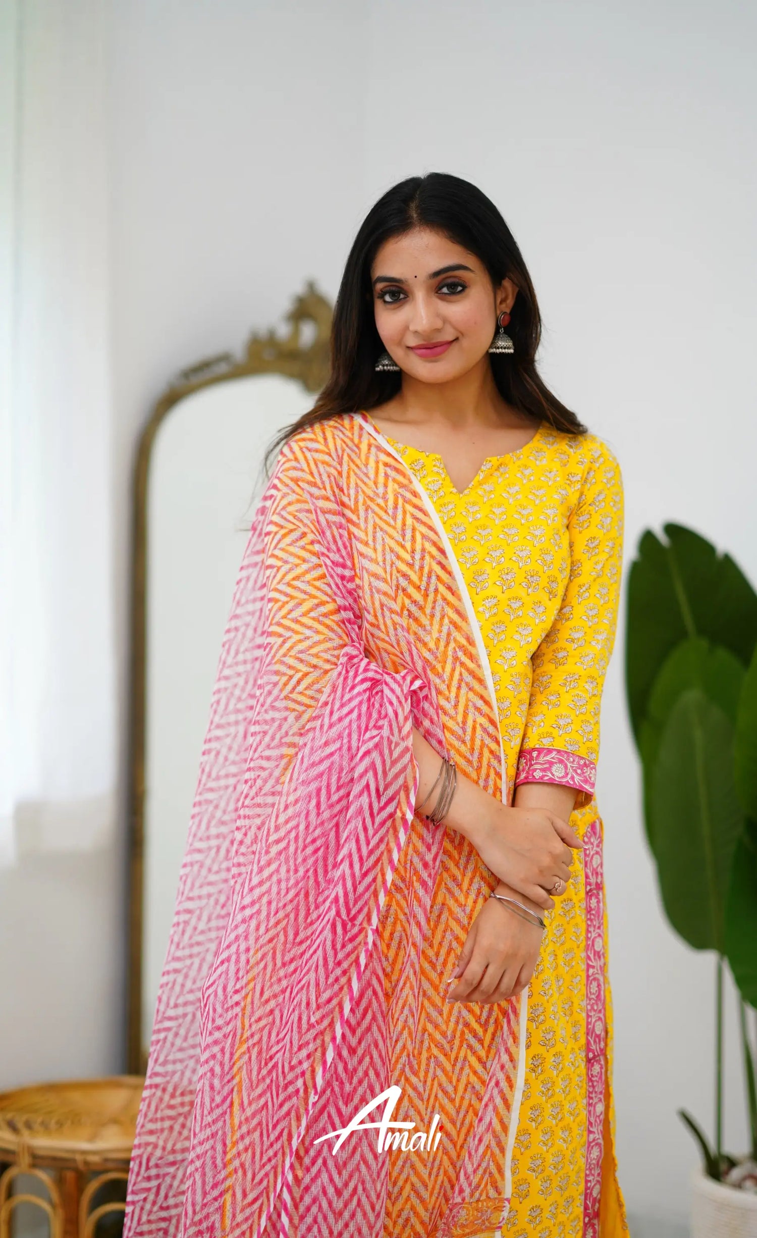 Meera Cotton Salwar - Yellow And Pink Salwar