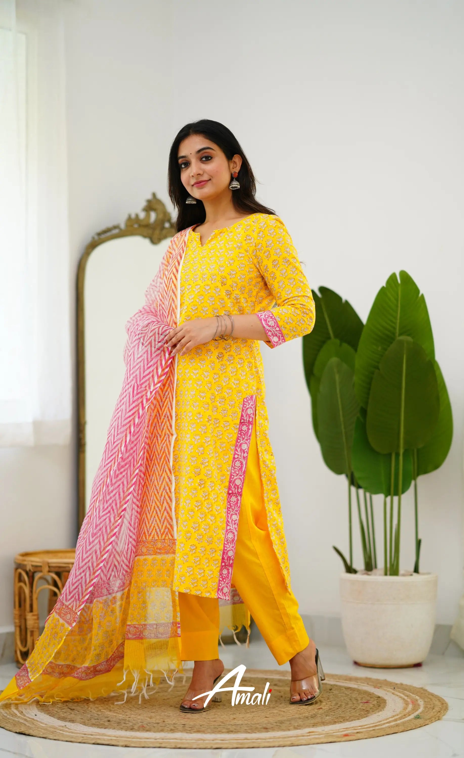 Meera Cotton Salwar - Yellow And Pink Salwar