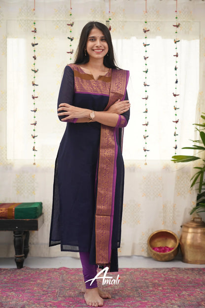 Meera Dark Blue Shade And Purple Tone Cotton Salwar Salwar