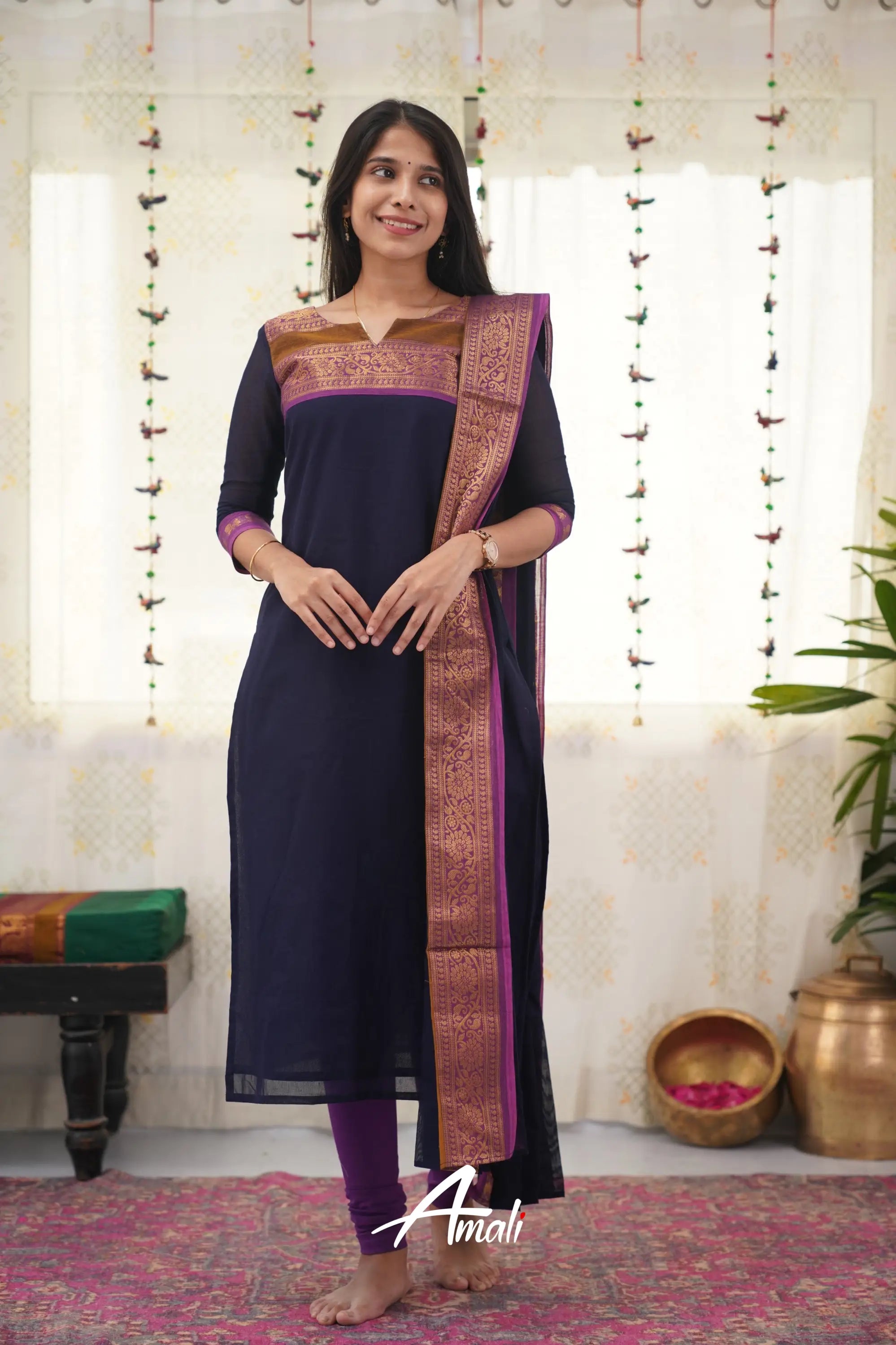 Meera Dark Blue Shade And Purple Tone Cotton Salwar Salwar