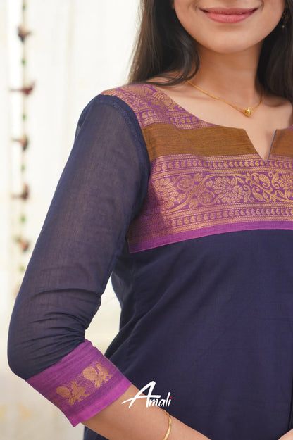 Meera Dark Blue Shade And Purple Tone Cotton Salwar Salwar