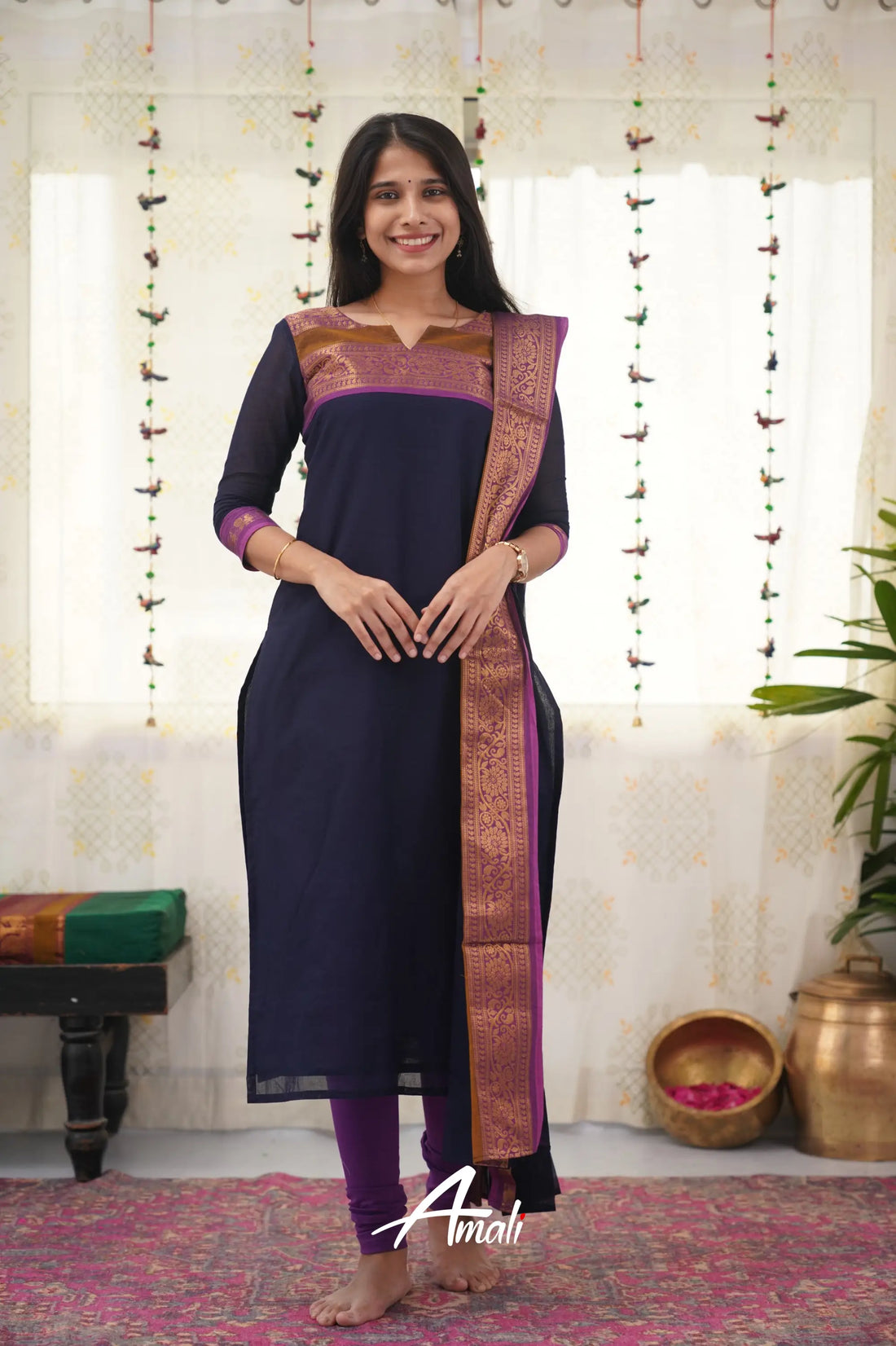 Meera Dark Blue Shade And Purple Tone Cotton Salwar Salwar