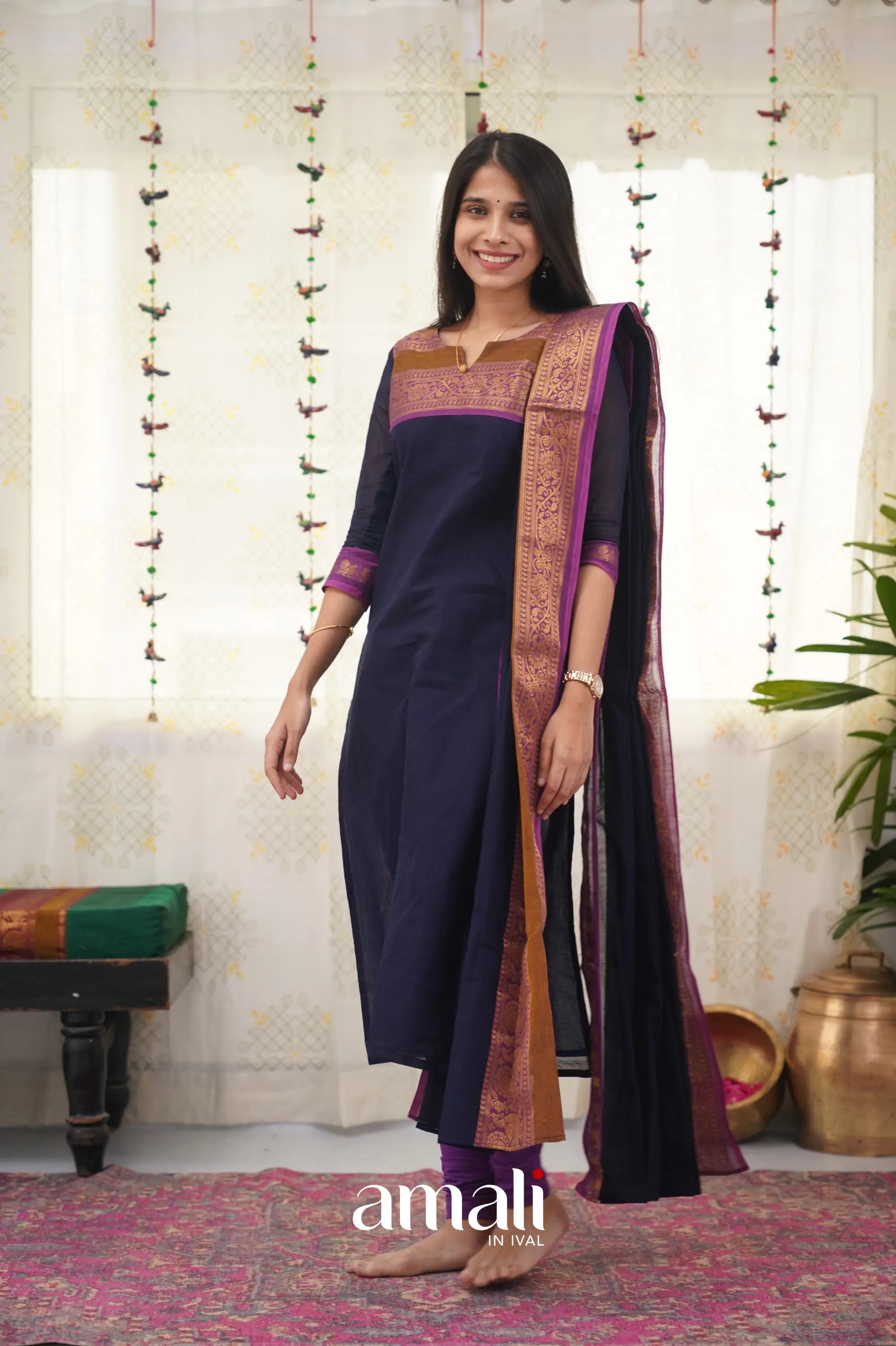 Meera Dark Blue Shade And Purple Tone Cotton Salwar Salwar