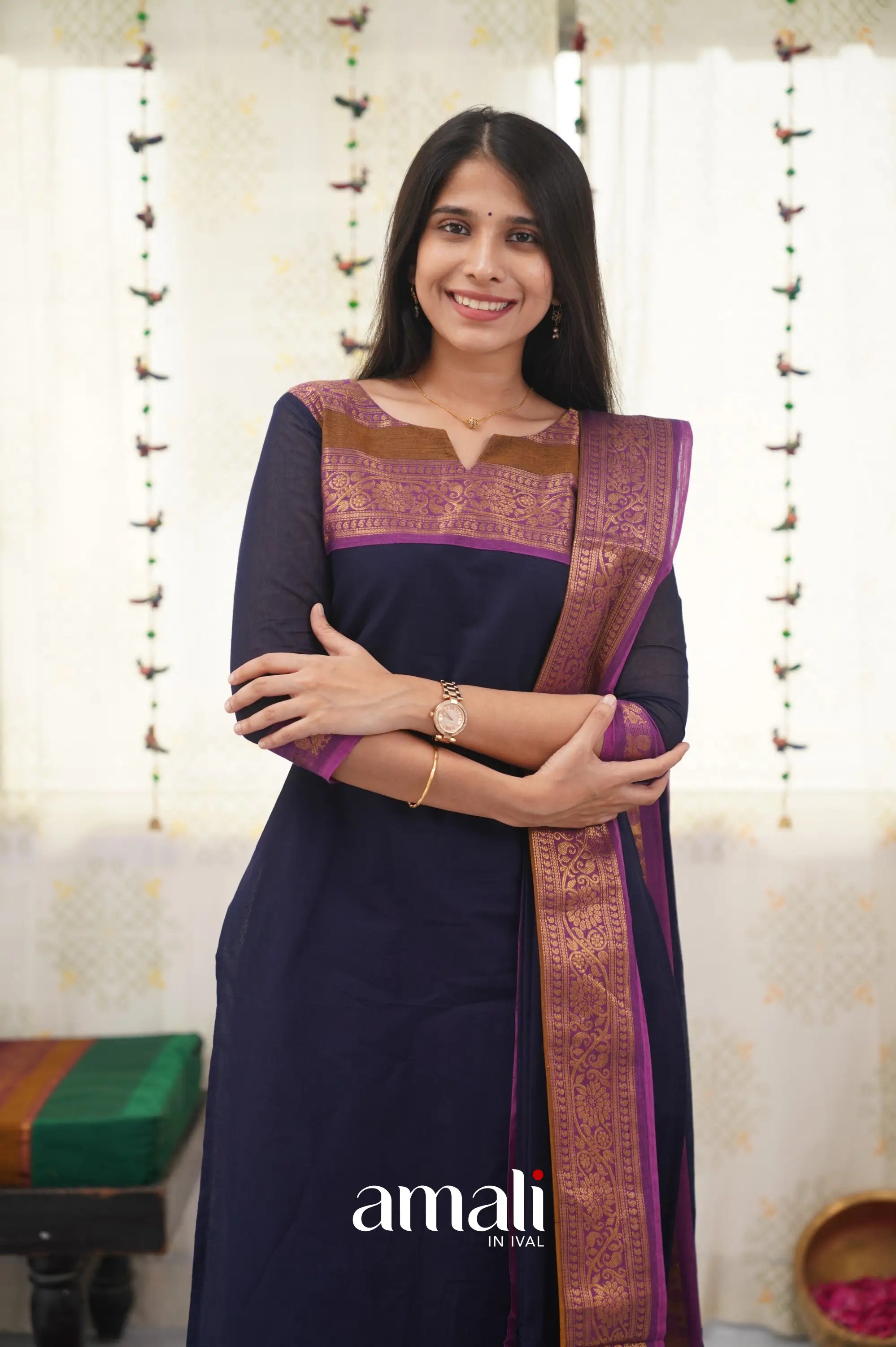 Meera Dark Blue Shade And Purple Tone Cotton Salwar Salwar