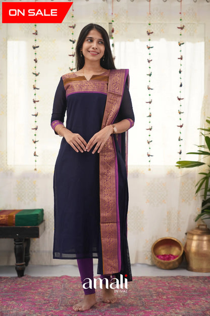 Meera Dark Blue Shade And Purple Tone Cotton Salwar Salwar