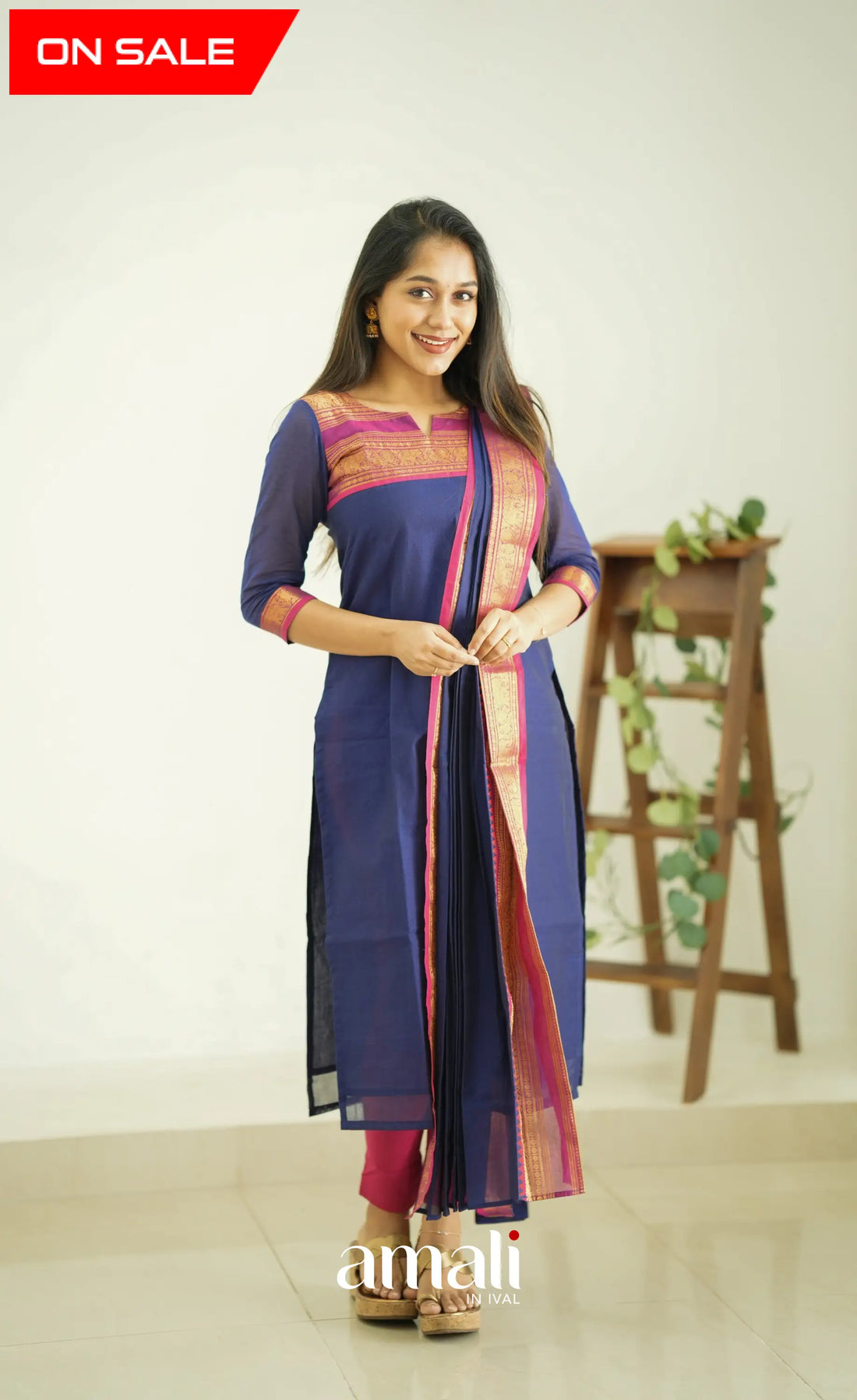 Meera Dark Blue Tone And Magenta Shade Cotton Salwar Salwar