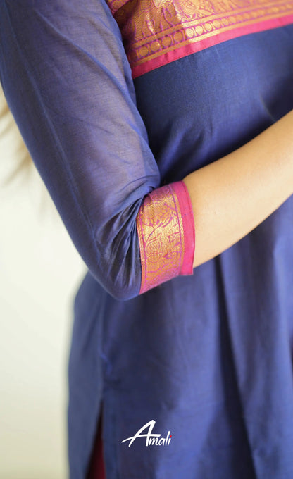 Meera Dark Blue Tone And Magenta Shade Cotton Salwar Salwar