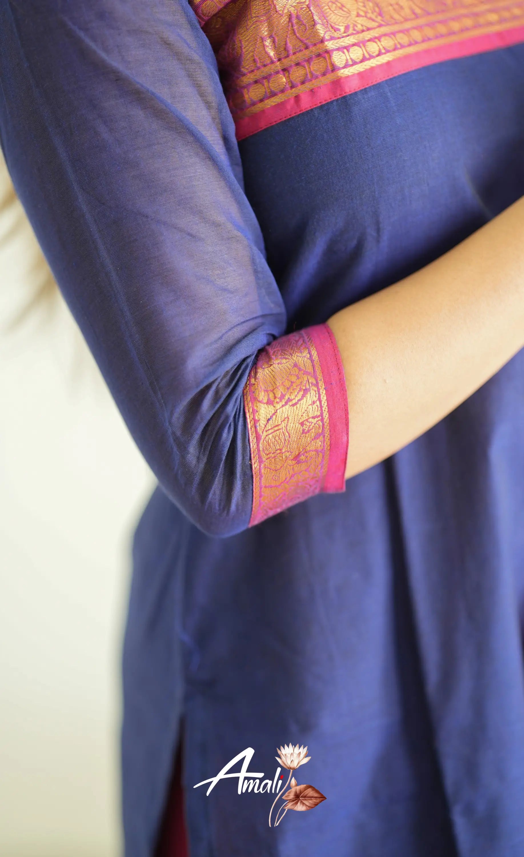 Meera Dark Blue Tone And Magenta Shade Cotton Salwar Salwar