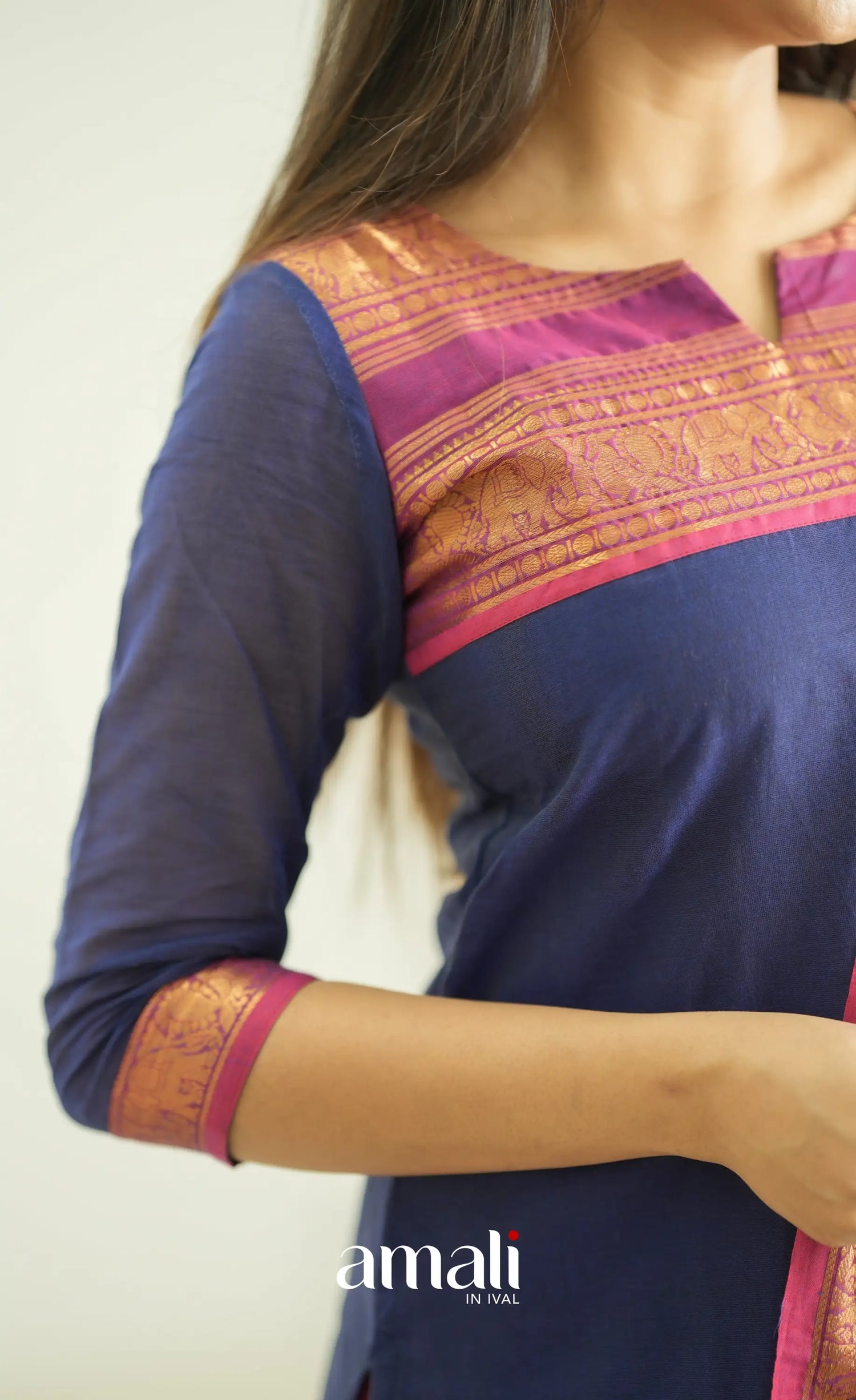 Meera Dark Blue Tone And Magenta Shade Cotton Salwar Salwar