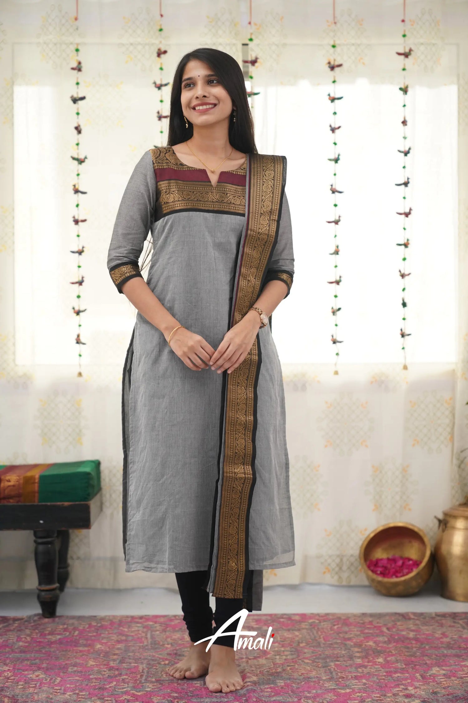 Meera Grey Shade And Black Tone Cotton Salwar Salwar