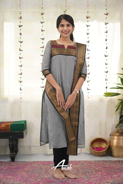 Meera Grey Shade And Black Tone Cotton Salwar Salwar