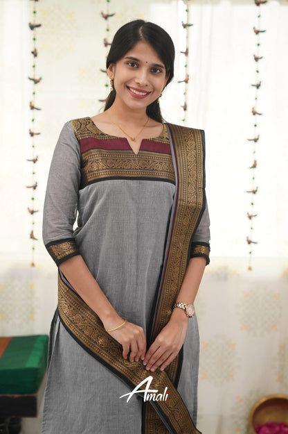 Meera Grey Shade And Black Tone Cotton Salwar Salwar