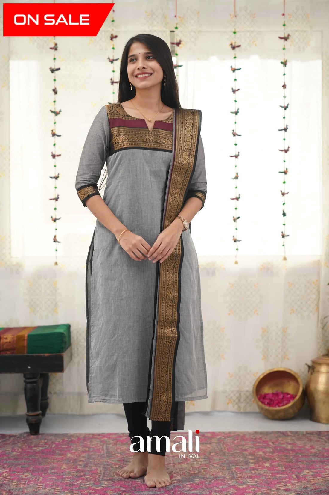 Meera Grey Shade And Black Tone Cotton Salwar Salwar