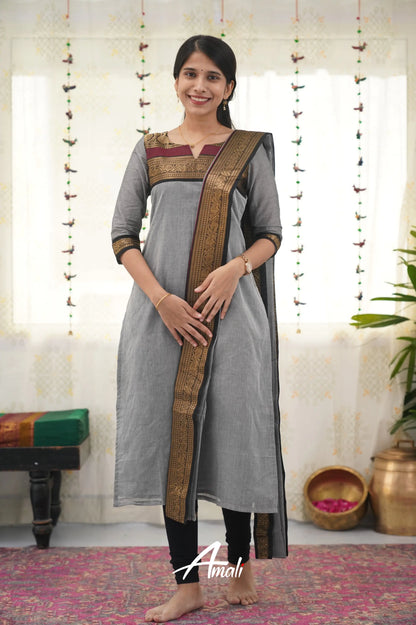 Meera Grey Shade And Black Tone Cotton Salwar Salwar