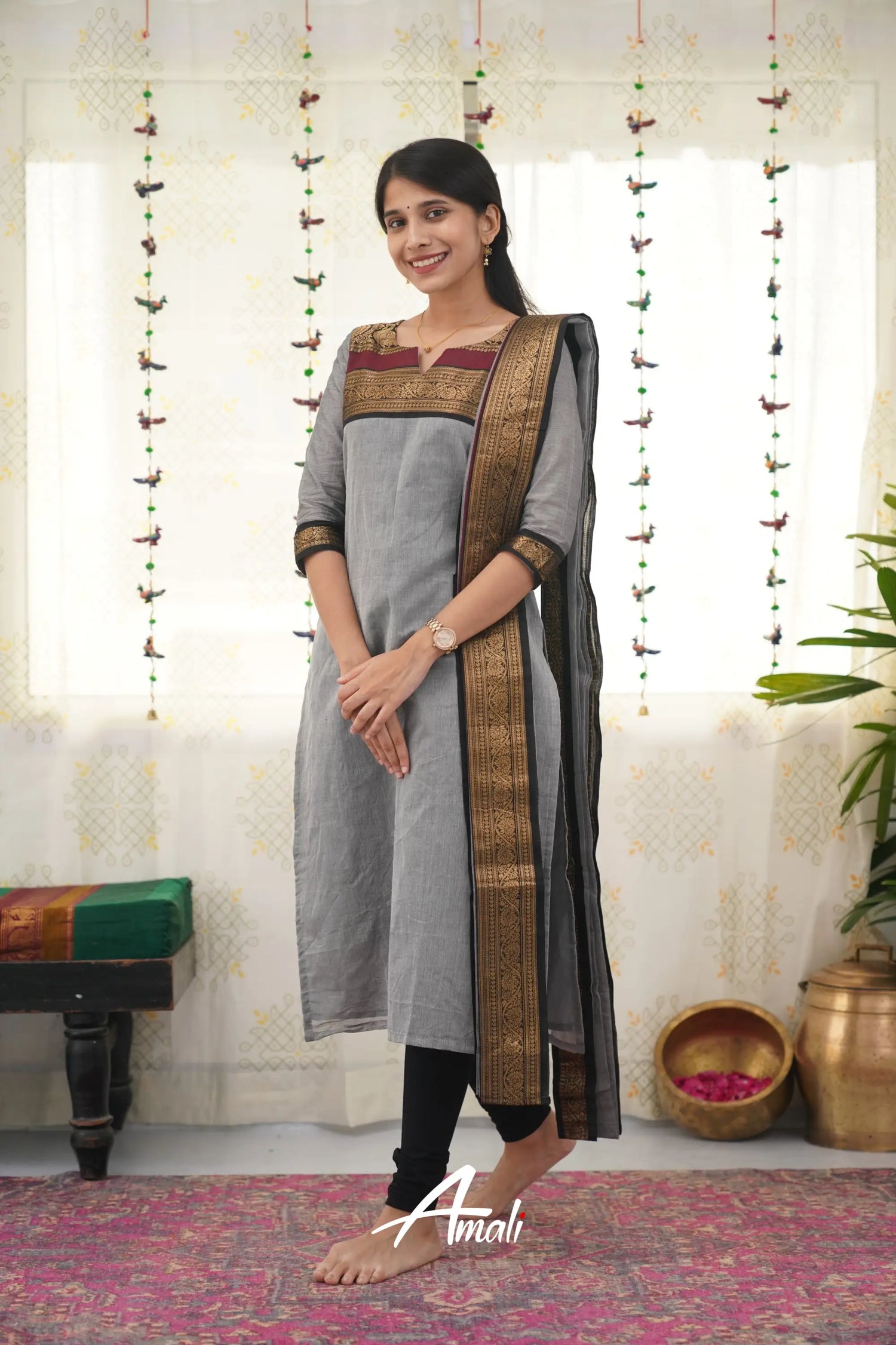 Meera Grey Shade And Black Tone Cotton Salwar Salwar