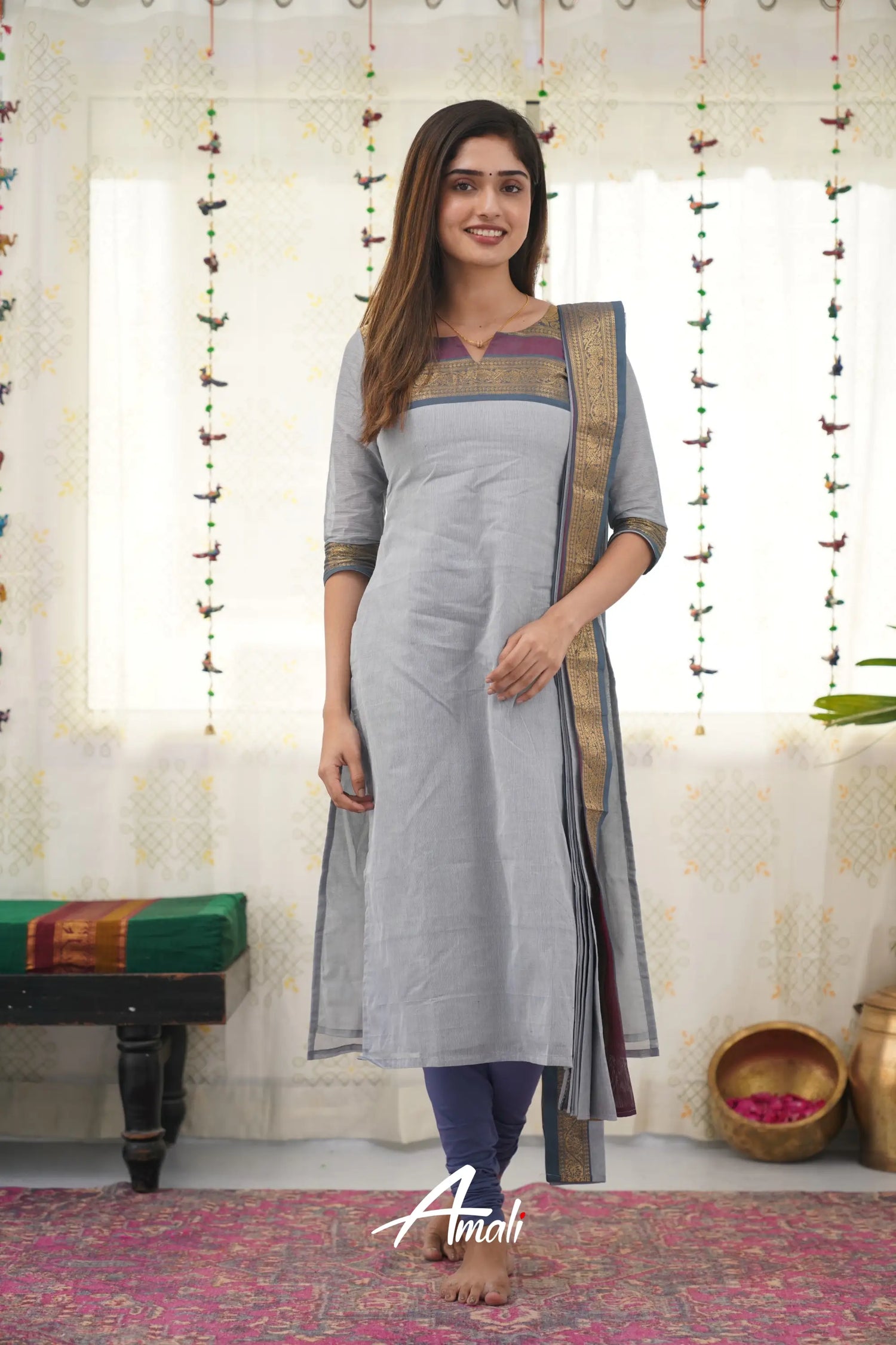 Meera Grey Shade And Dark Grayish Blue Tone Cotton Salwar Salwar