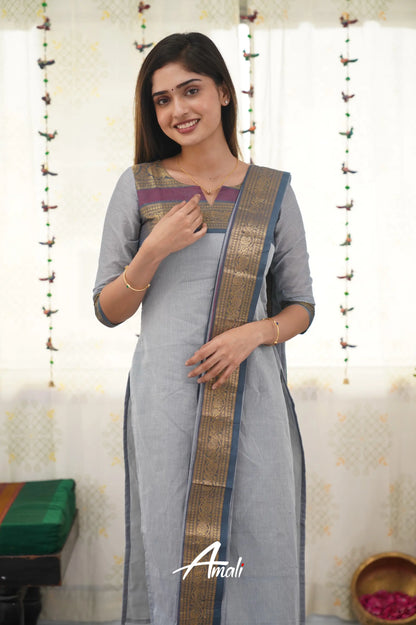 Meera Grey Shade And Dark Grayish Blue Tone Cotton Salwar Salwar