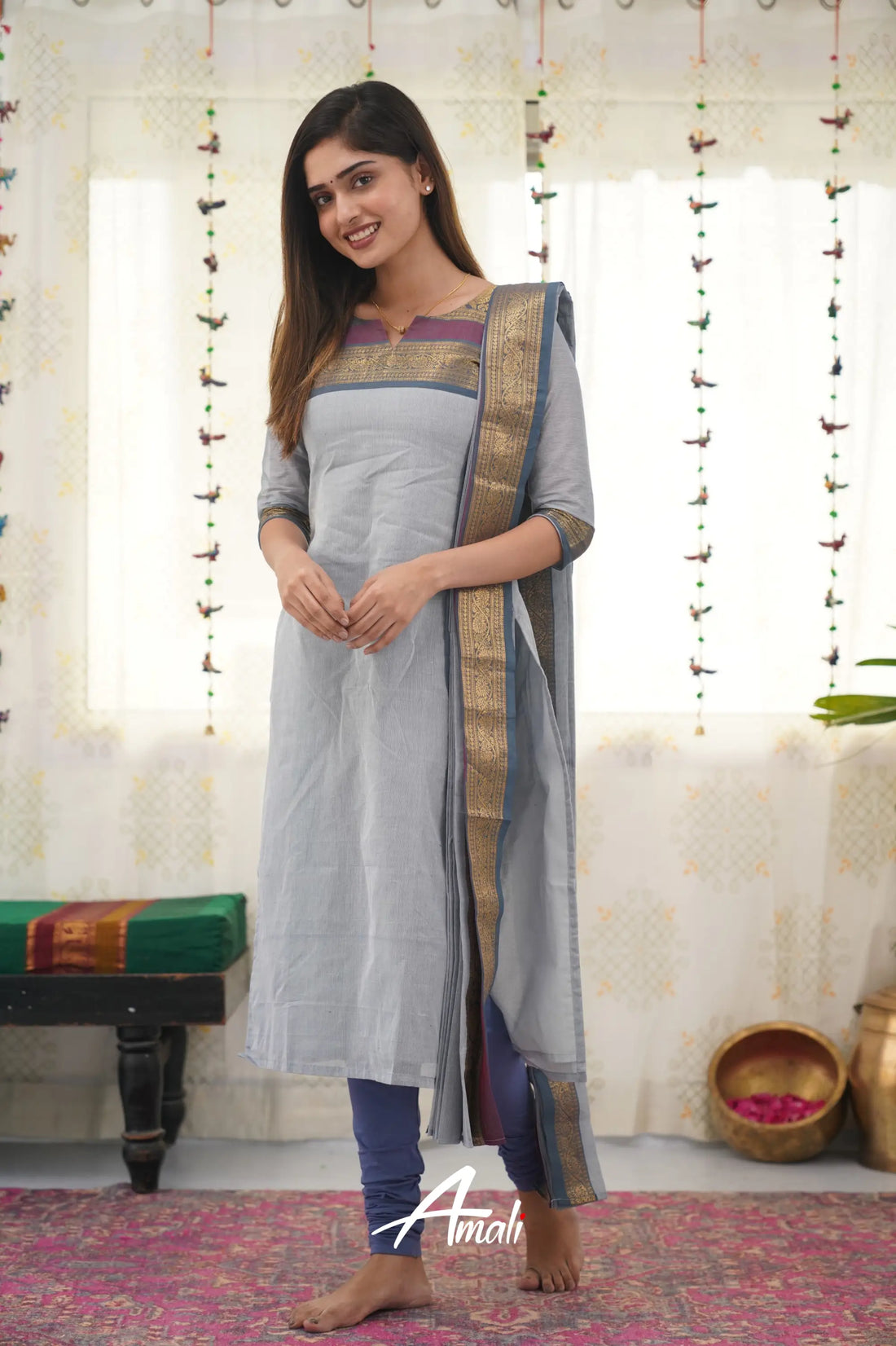 Meera Grey Shade And Dark Grayish Blue Tone Cotton Salwar Salwar