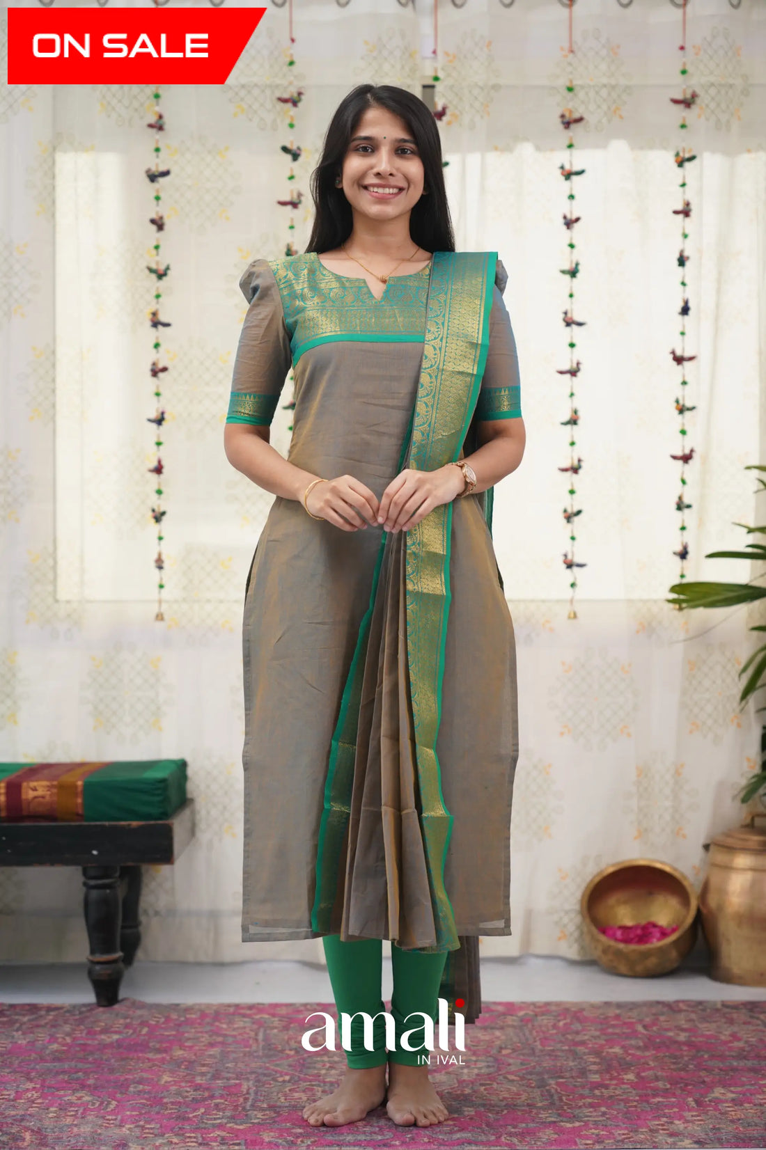 Meera Grey Shade And Teal Green Tone Cotton Salwar Salwar