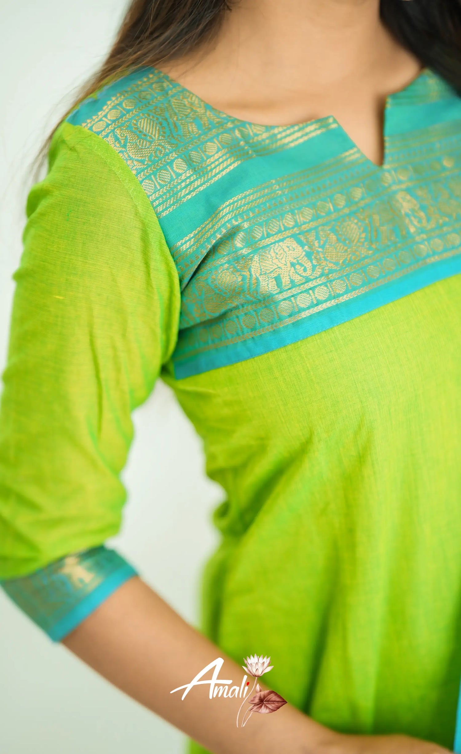 Meera Light Green Tone And Blue Shade Cotton Salwar Salwar