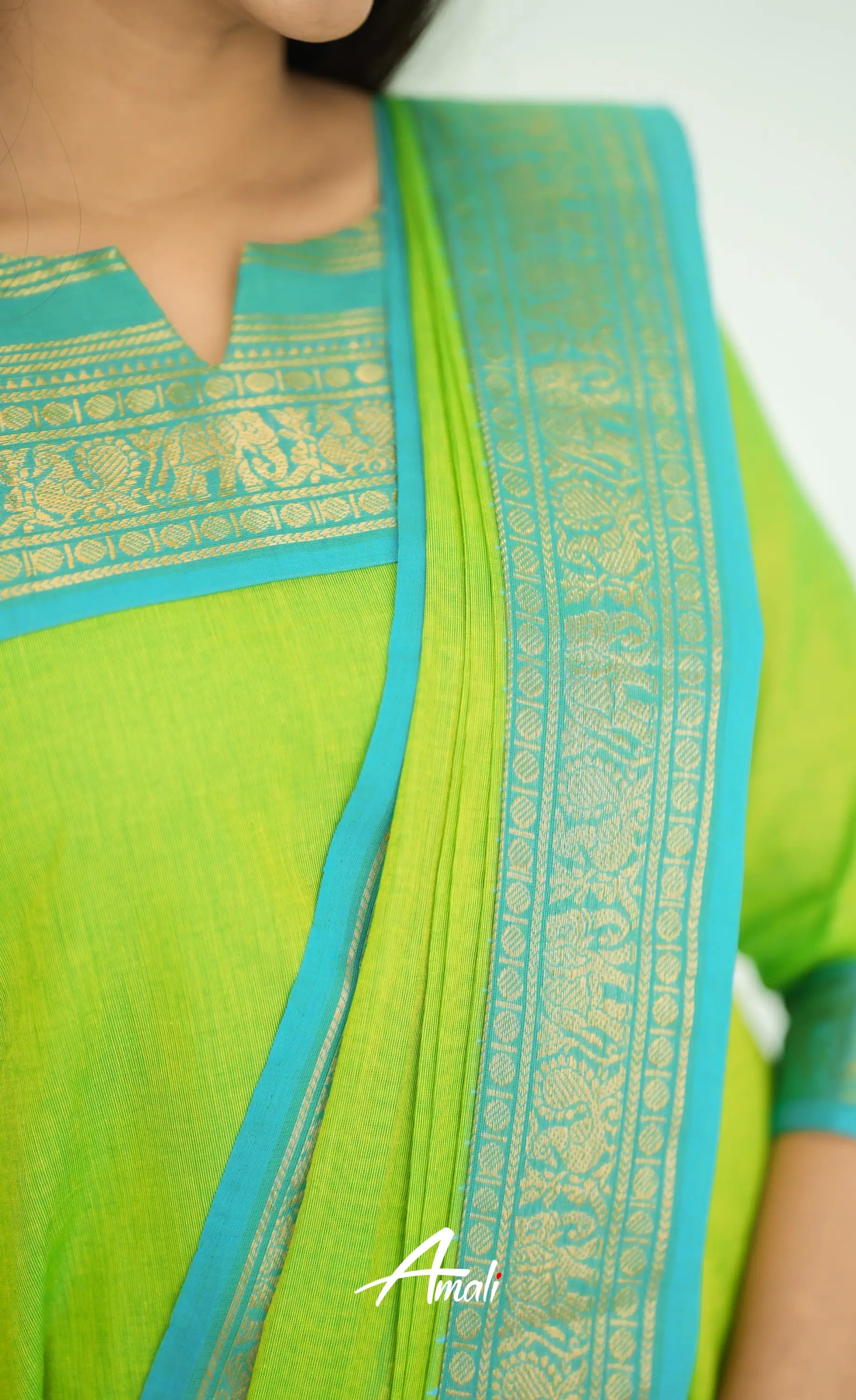 Meera Light Green Tone And Blue Shade Cotton Salwar Salwar