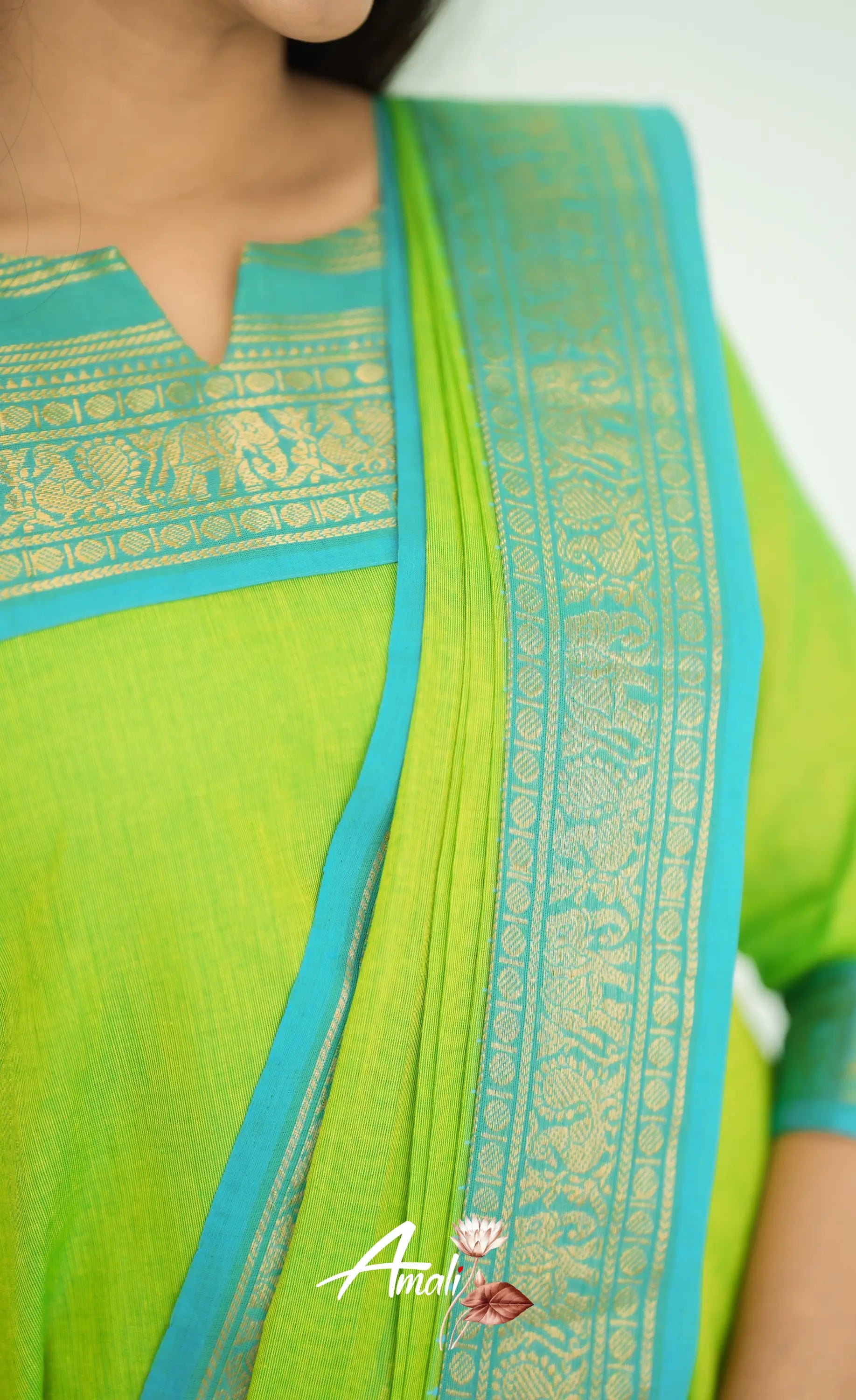 Meera Light Green Tone And Blue Shade Cotton Salwar Salwar