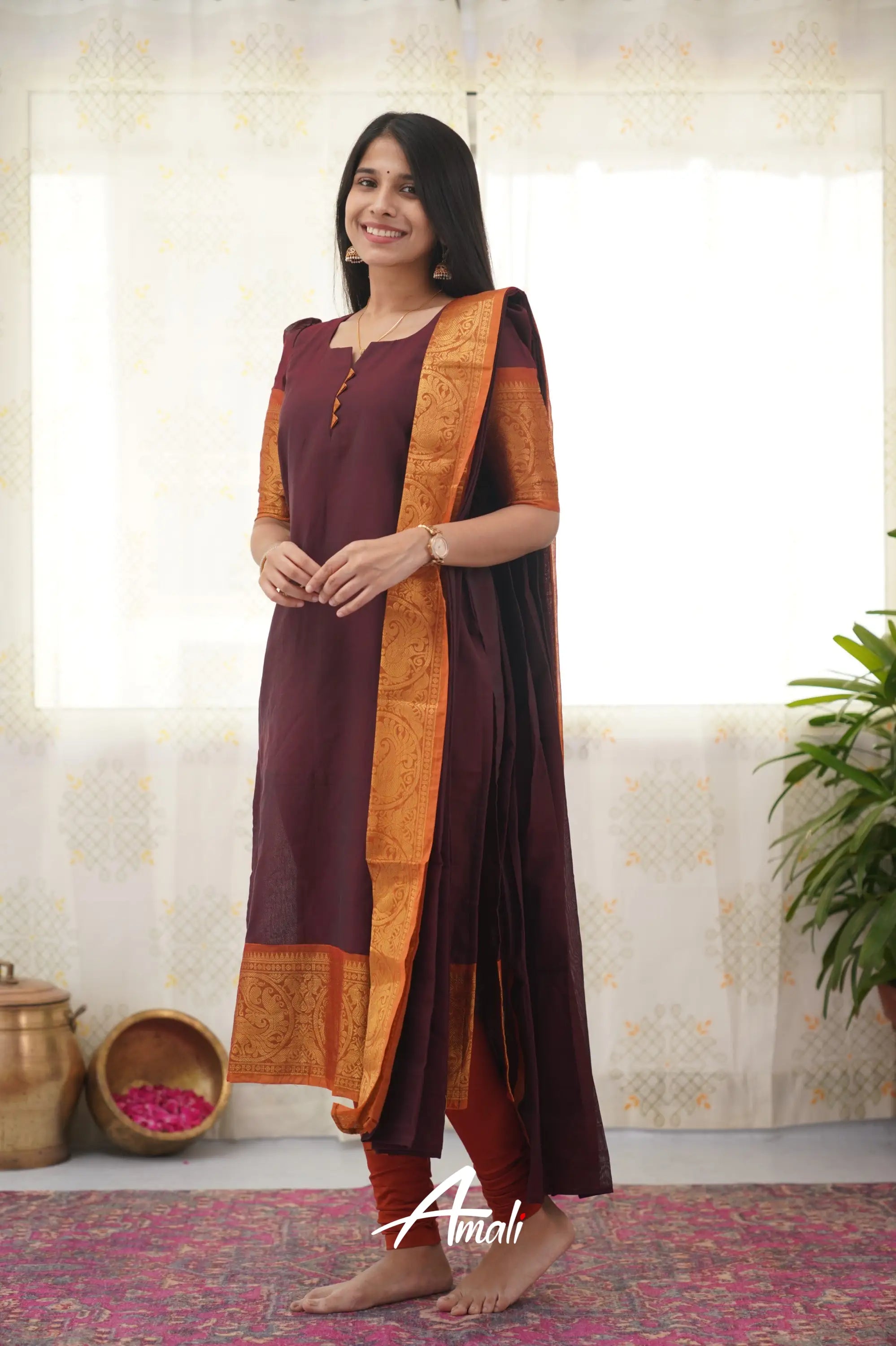 Meera Maroon Shade And Dark Mustard Tone Cotton Salwar Salwar