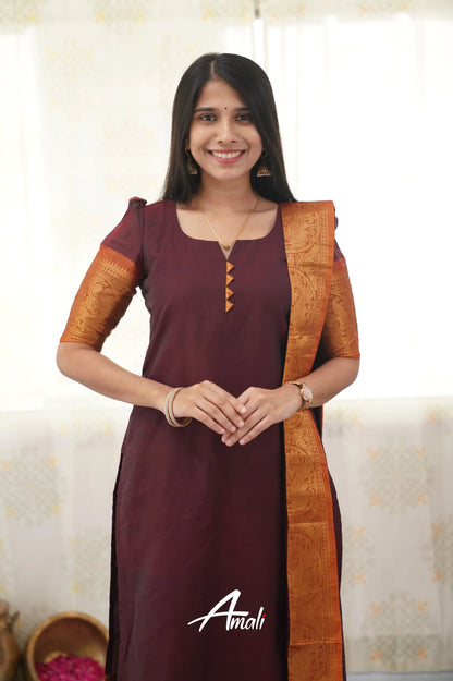 Meera Maroon Shade And Dark Mustard Tone Cotton Salwar Salwar