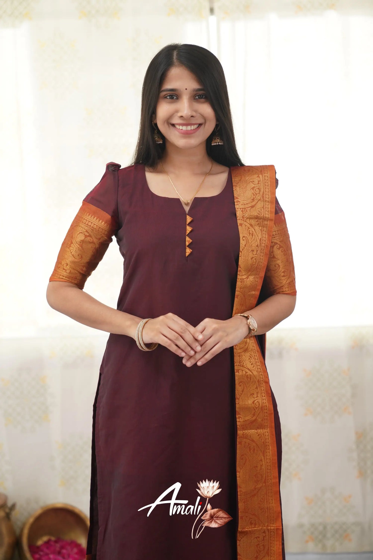 Meera Maroon Shade And Dark Mustard Tone Cotton Salwar Salwar